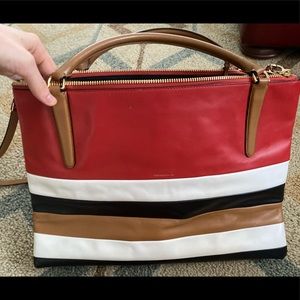 Coach Large Borough Satchel Bag in Stripe Leather
